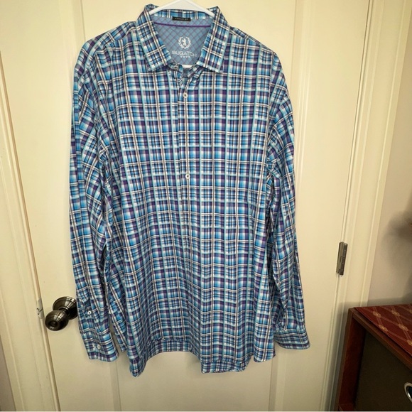 Bugatchi Uomo Mens Multicolored Madras Plaid Long Sleeve Button Down Shirt XL - Picture 3 of 12